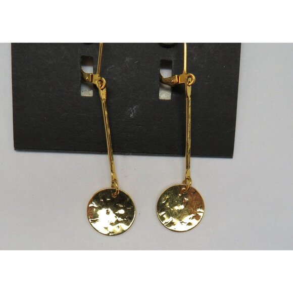 The Limited Earrings Gold Tone Hammered Metal Disc Dangle 2" Drop New - Picture 4 of 6